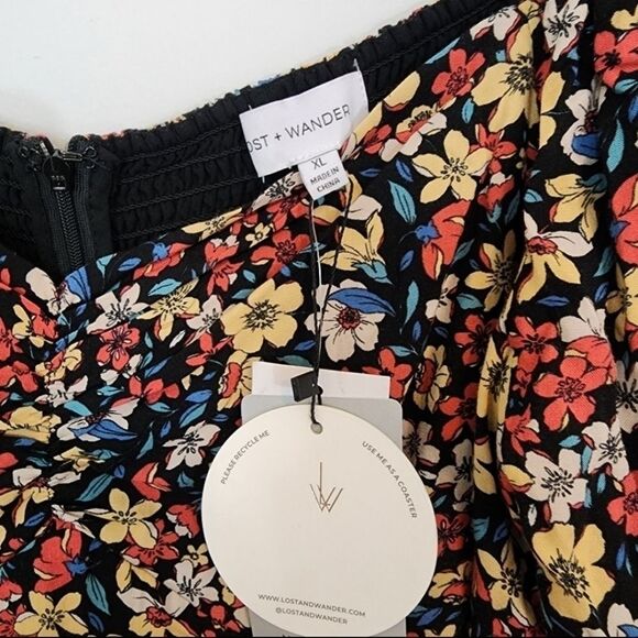 NWT Lost + Wonder Floral Paradise Valley Puff Sleeves Smocked Midi Dress SZ XL - Picture 3 of 7
